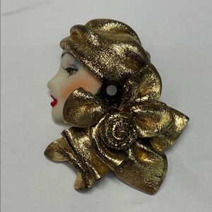 VTG Josette Elegant Gold Brooch with Black Accent